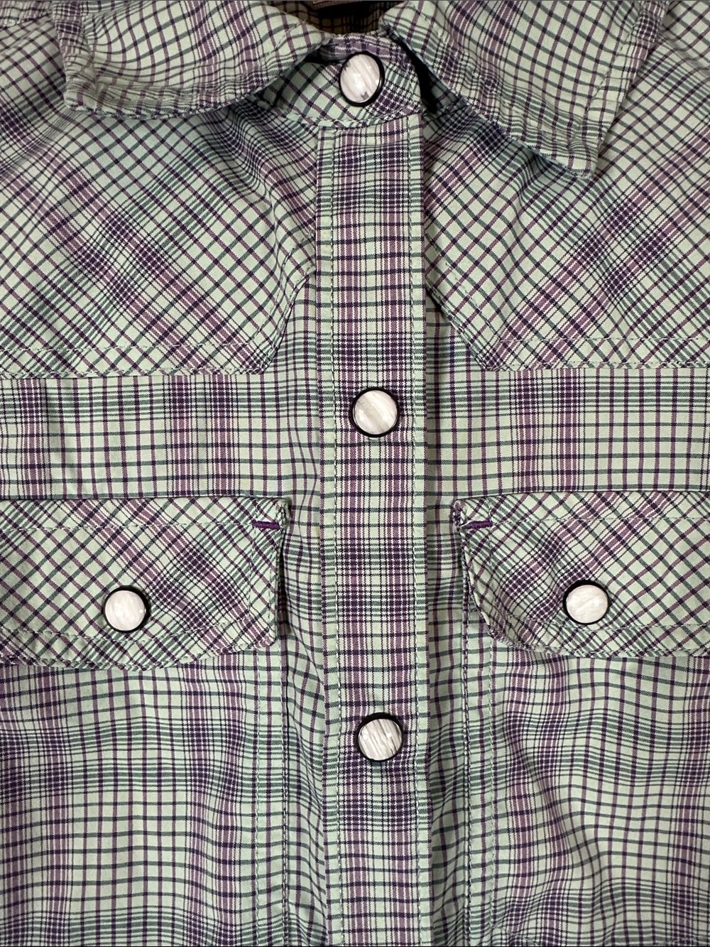 Stio Plaid Snap Button-Down Shirt in Light Green and Purple Women's XS - Picture 5 of 12